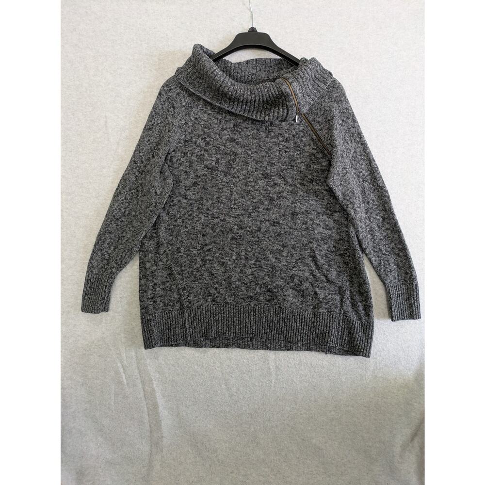 Sejour Sweater Women's 1X Gray High Neck Knitted Zipper Long Sleeves Pullover